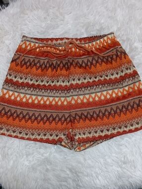 SHEIN Orange Patterned Knit Drawstring Shorts